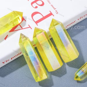 Rainbow Aura Yellow Crystal Tower ,Crystal Quartz Points ,Obelisks ,Crystal Tower, Energy Quartz Point, Crystal Decor ,Healing Crystal.