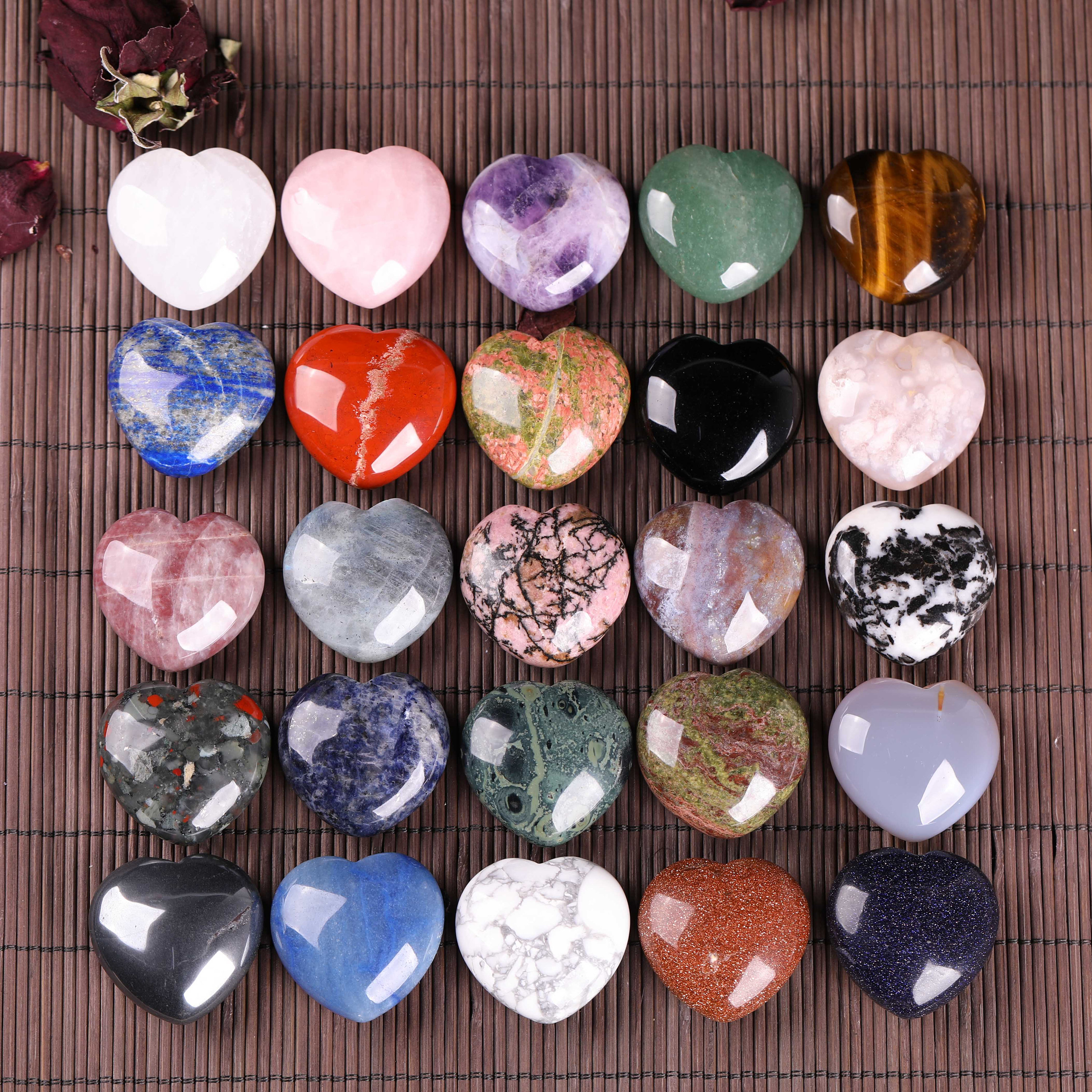Bulk Heart Shaped Gemstones Mixed Charms Hearts for Jewelry Making Natural Crystal Stones for Crafts-15 pcs Heart-15pcs 