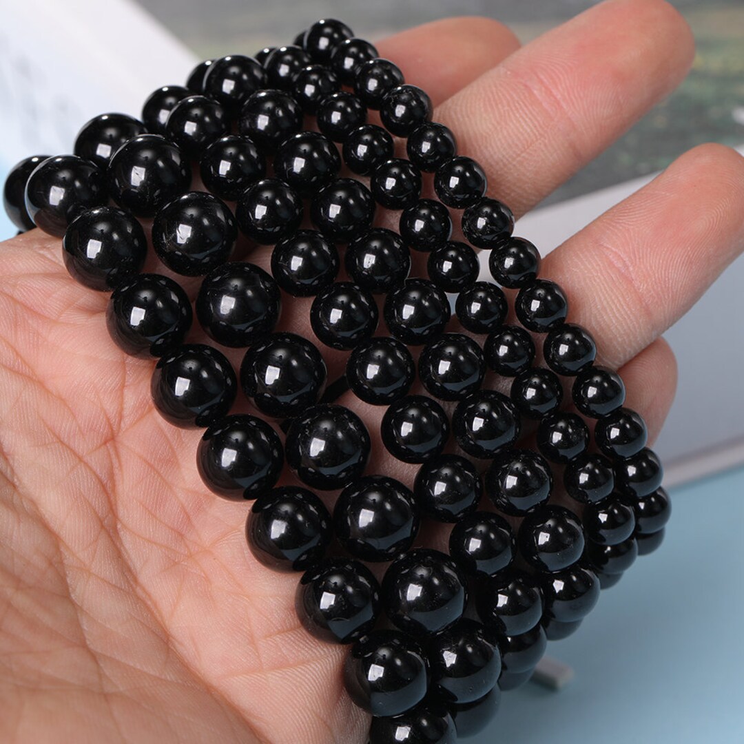 Black Tourmaline Crystal Bead Bracelet 6810mm Genuine Etsy