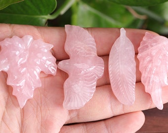 2 Inches,Carving Crystal Eagle Decor,Rose quartz Maple Leaf,Feather Figurine Decor,Crystal Wing Decor,Natural Stripes,Pockets Crystal Gift.