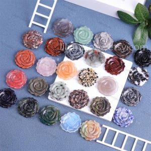Natural Gemstones Carved Rose Flower Beads Charms Pendant,Top Drilled Rose Flower Beads Pendant For DIY Boho Jewelry Making