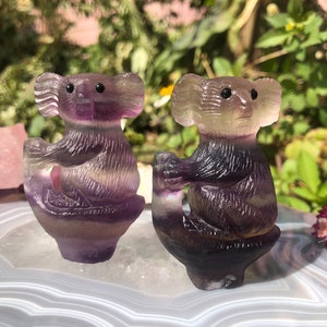 Lovely Koala Decor, Rainbow Fluorite Carved Koala Statues, Hand Carved Fluorite Gemstones Healing Crystals Chakra Jewelry, Gift to her