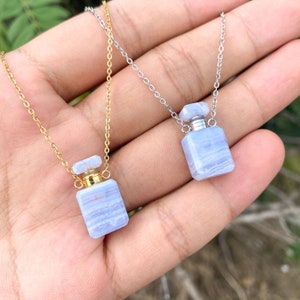 Perple Chalcedony Perfume Bottle Pendant,Natural Purple Chalcedony,Slippy Perfume Bottle,Perfume Bottle Necklace 17 Inch Chain