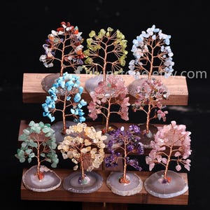 10 Styles Multi Gemstone Tree, Wire Wrapped Crystal , Seven Chakra Crystal Tree/ Healing / Wishing Tree on Agate Natural Chips Stone Jewelry