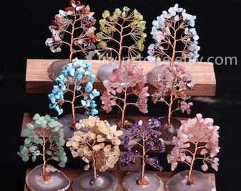 10 Styles Multi Gemstone Tree, Wire Wrapped Crystal , Seven Chakra Crystal Tree/ Healing / Wishing Tree on Agate Natural Chips Stone Jewelry