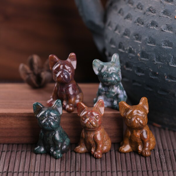 Agaat Crystal mini bulldog, Gems Dog Sculpture Franse bulldog Cadeau voor vriendin, Vaderdagcadeau, Office Decor, Hondencadeau, Verjaardag voor haar.
