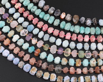 Classic Faceted Beads, Cut Nugget Loose Bead Supplies, Natural Semi-Precious Stones Drilled Charms for Jewelry making