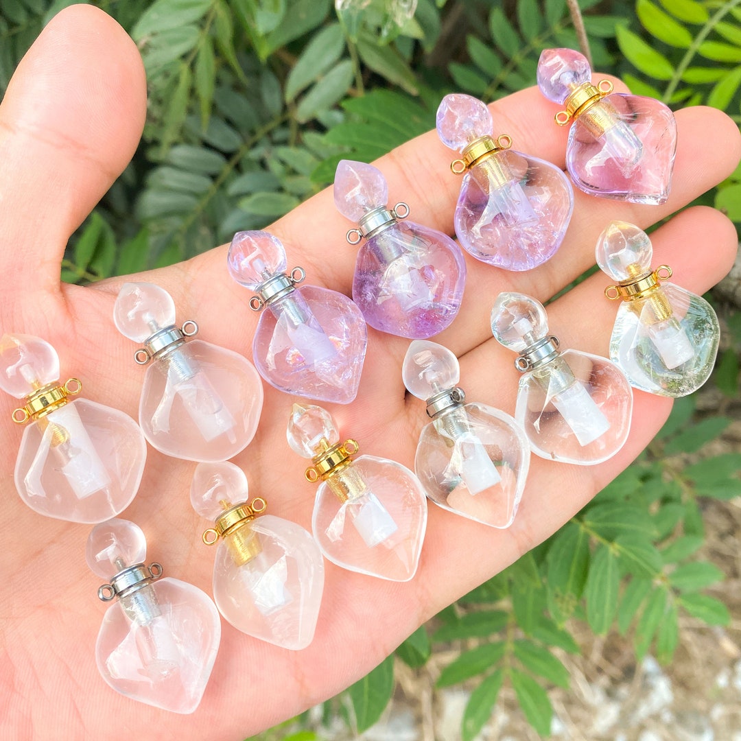 Perfume Bottle Pendant Rose Quartz Amethyst Stone Natural Clear Crystal ...