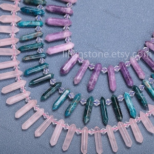 1Inch,Natural Gemstone Hexagonal Point Beads DIY Pendant Jewelry Making,Top Drilled Double Point Crystal Stone Beads,Stick Point Bead Strand