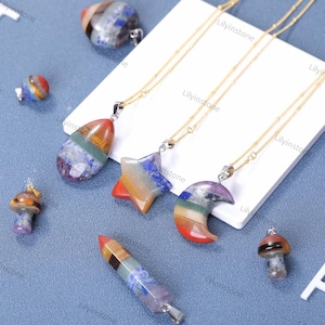 7 Chakras Edelstein handgemachte Anhänger, sieben Chakra Anhänger, Chakra Crystal Point, Regenbogen Kristallanhänger, Energie Chakra Heilung Kristalle.