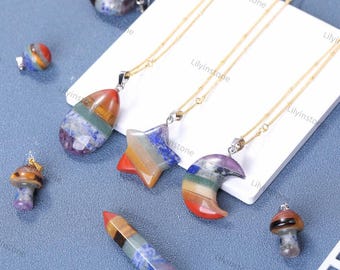 7 Chakras Gemstone Handmade Pendant ,Seven Chakra pendant ,Chakra Crystal Point, Rainbow Crystal pendants,Energy Chakra Healing Crystals .