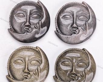 Beeldje natuurlijk obsidiaan zon en maan, zilveren obsidiaan zondecor, gouden obsidiaan maan, kristallen beeldje, woondecoratie, chakra, kristallen cadeaus.