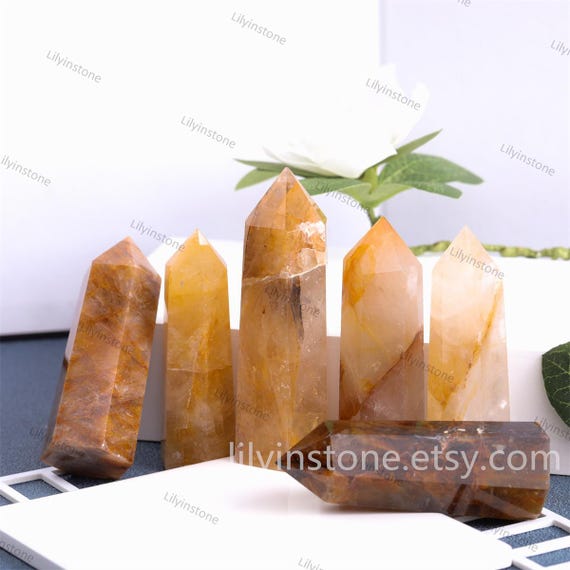 Natural Golden Healer Point, Golden Healer Tower, Home decor Tower, Crystal Tower Point, Quartz Tower,Energy chakra ,Healing Crystal, 3-4" .