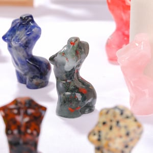 2 Inches Hand Carved Crystal Female Body,Goddess Torso Model,Quartz Crystal Beauty, Amethyst,Bloodstone,kambaba jasper,Green Aventurine.