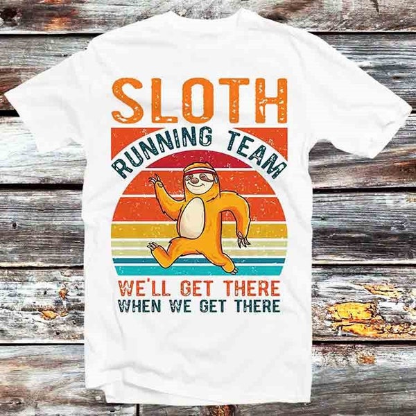 Sloth Running Team Sport GYM T Shirt Vintage Retro Gift Mens Womens Unisex Cartoon Anime Top Tee B1261