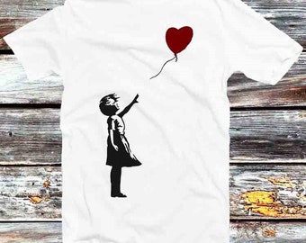 Banksy Girl Hearth Love Balloon T Shirt Vintage Retro Cool Gift Mens Womens Unisex Cartoon Anime Top Tee B741