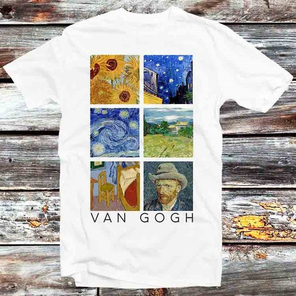 Van Gogh Paintings Sunflowers Starry Night Self Portrait T Shirt Vintage Retro Cool Gift Mens Womens Unisex Cartoon Anime Top Tee B713