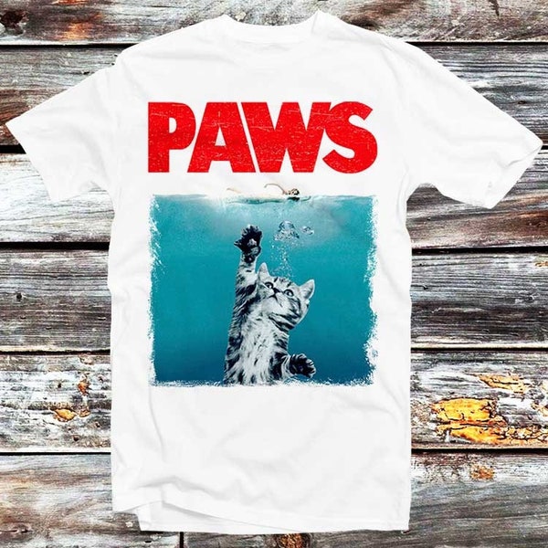 Paws Jaws Cat Fun T-Shirt Pet Lover Best Gift Funshirt Funny Kitten Kitty Katze Weiße Hai Top Tee B143