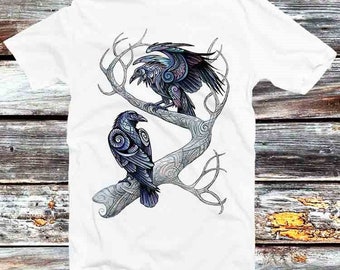 Hugin And Munin Ravens Norse Mythology Viking God Odin Raven T Shirt Vintage Retro Gift Unisex Cartoon Anime Top Tee B1177