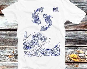 Yin Yang The Great Wave Off Koi Fish Limited Edition T Shirt Vintage Retro Cool Gift Mens Womens Unisex Cartoon Anime Top Tee B578