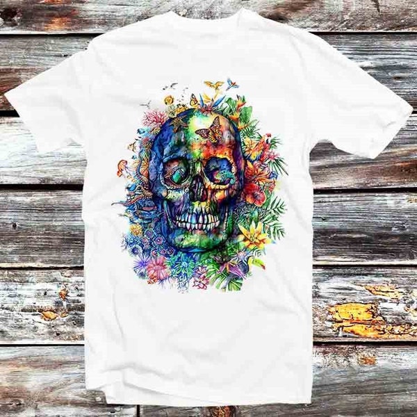 Sucre crâne fleur t-shirt vintage rétro Cool cadeau hommes femmes unisexe dessin animé Anime haut t-shirt B1058