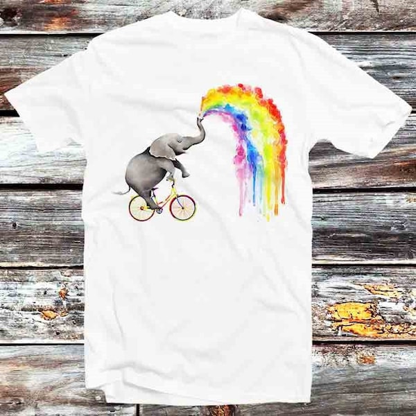 Olifant spuiten Rainbow LGBT Gay Lesbische trots trots T Shirt Vintage Retro Cool Gift Mens Womens Unisex Cartoon Anime Top Tee B771