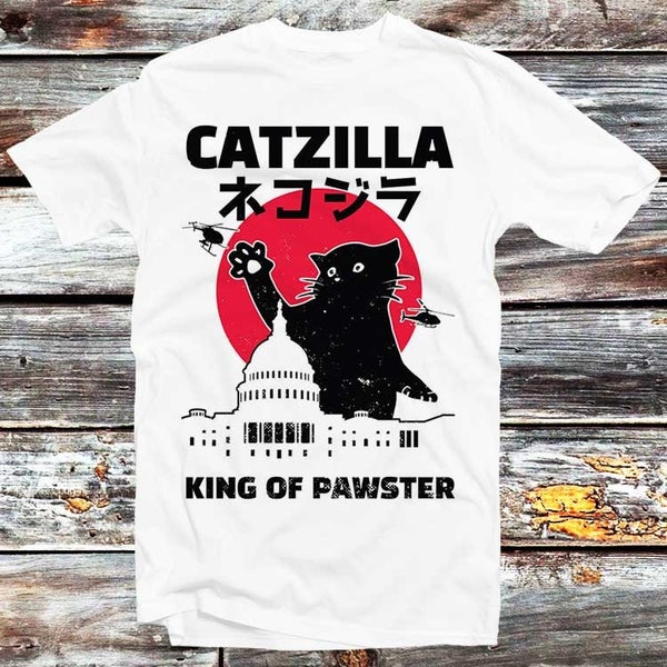 Catzilla T Shirt Cat Kitten Lover Warm KittyKing Of Pawster T Shirt Vintage Retro Cool Gift Mens Womens Unisex Cartoon Anime Top Tee B313