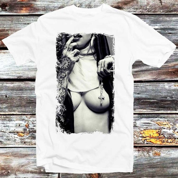 Vintage Retro Nudes Animated - Sexy Naked Nun Cross Tattoo Tits T Shirt Vintage Retro Cool - Etsy Sweden