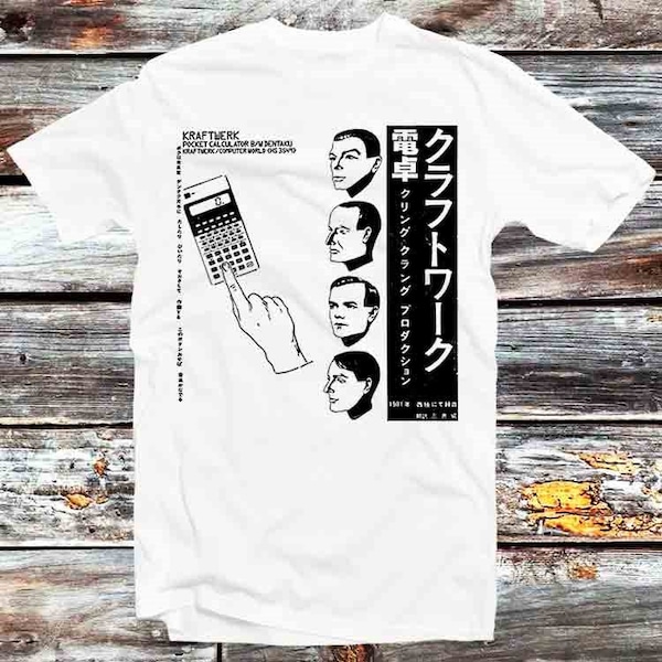 Kraftwerk Japanese Pocket Calculator Music Computer World T Shirt Vintage Retro Cool Gift Mens Womens Unisex Cartoon Anime Top Tee B494