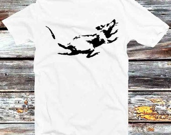 Banksy Rat Running In A Clock T Shirt Vintage Retro Gift Mens Womens Unisex Cartoon Anime Top Tee B1227