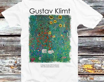 Gustav Klimt Exhibition Art Poster Cottage Garden With Sunflowers Belvedere Museum T Shirt Retro Meme Gift Unisex Anime Manga Top Tee B1366