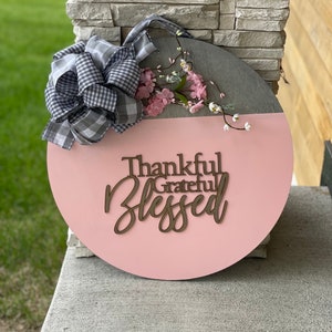 Blessed Door Sign | Infant Door Hanger Girl | Grateful Thankful Blessed Door Sign | Round Wood Infant Sign | Door Sign | Door Hanger