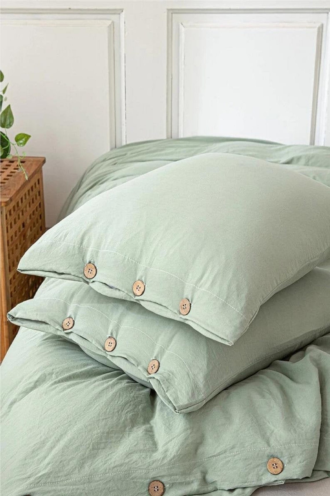 Sage Green Bedding Set Stonewashed Cotton Sage Green Duvet Etsy