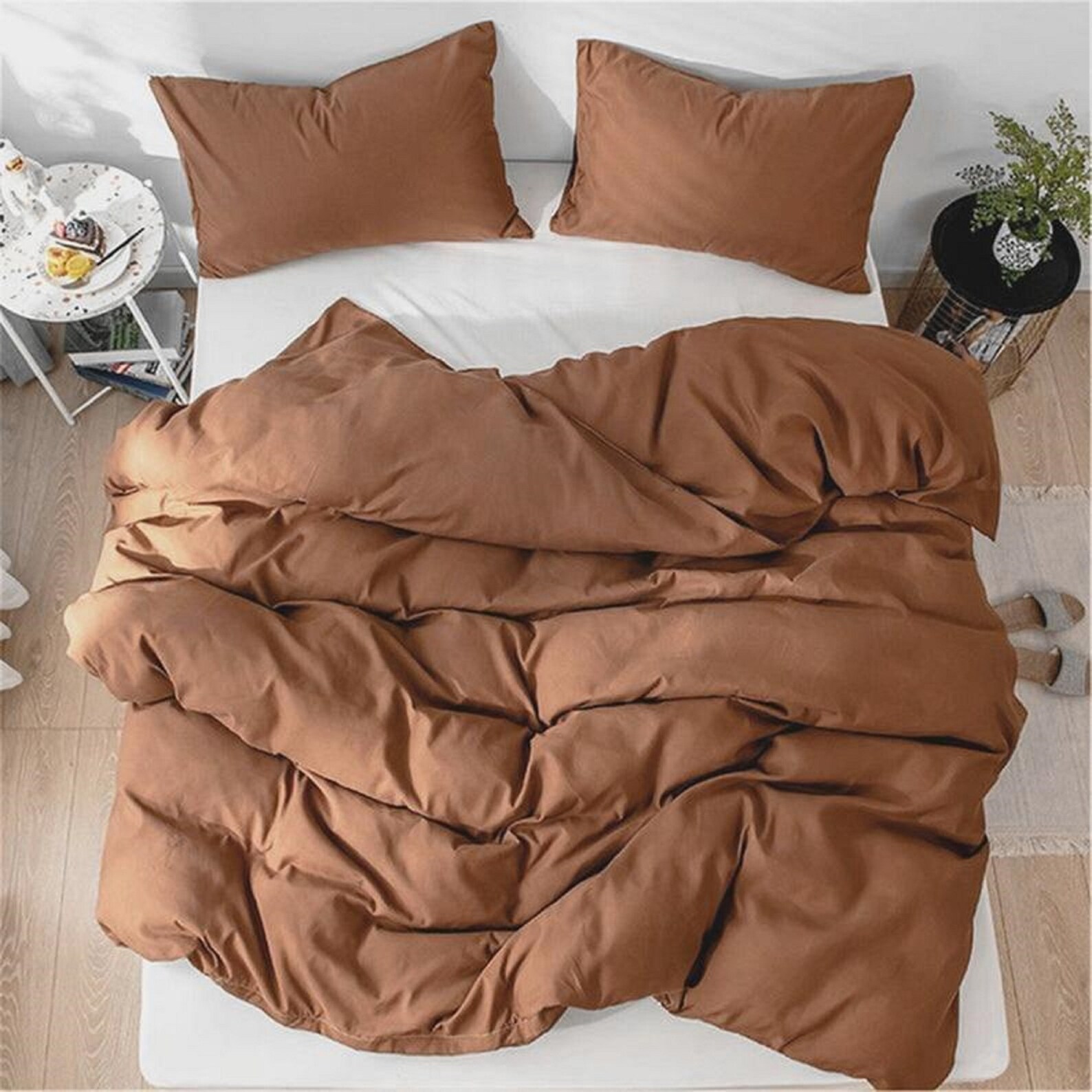 3 Piece Duvet Comforter Cover Set BROWN Cotton Duvet Cover Set Etsy