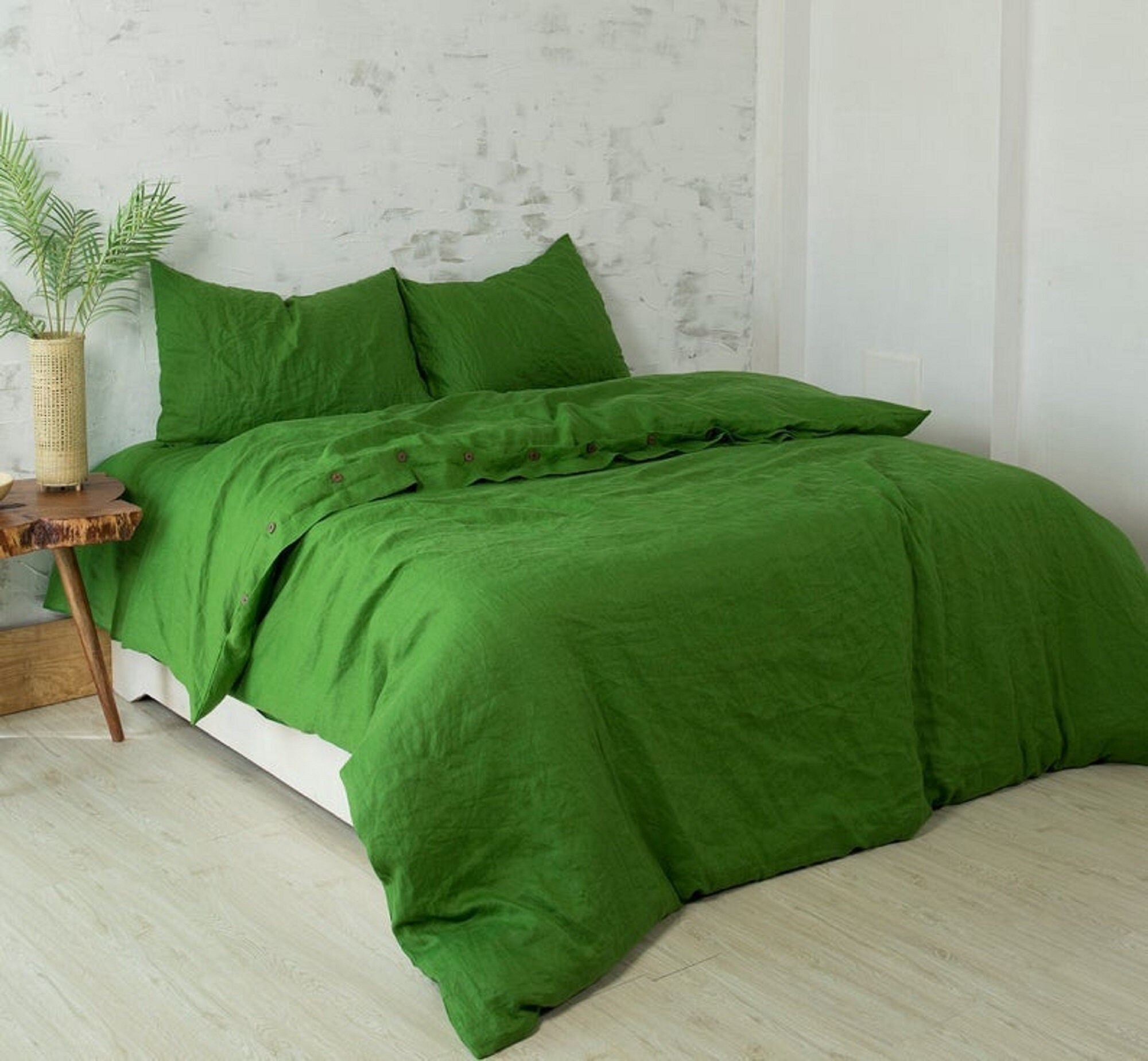 Fern Green Color Washed Cotton Duvet Cover Duvet Cover With Etsy