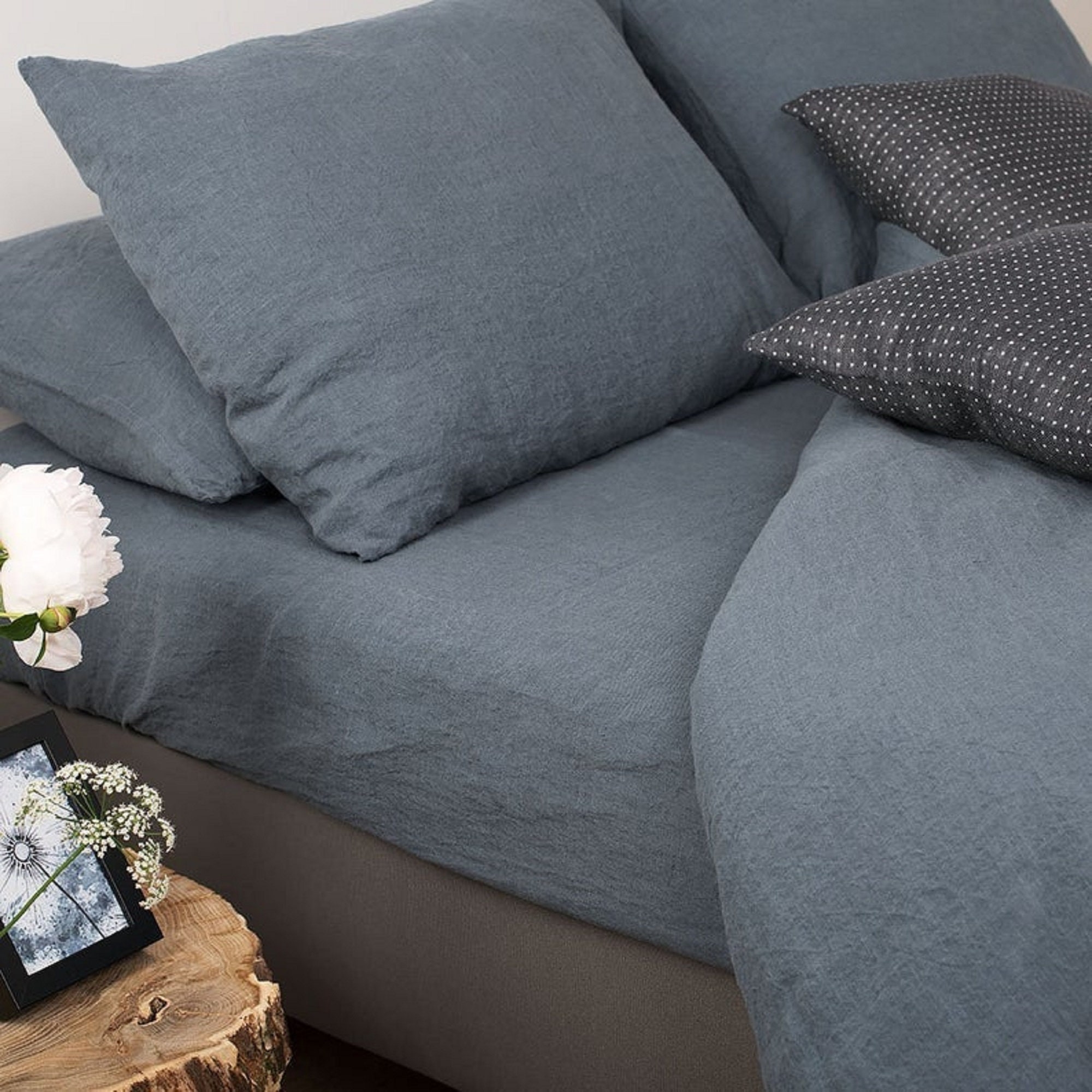 Blue Grey Washed Cotton Duvet Cover 100 Cotton Bedding Etsy