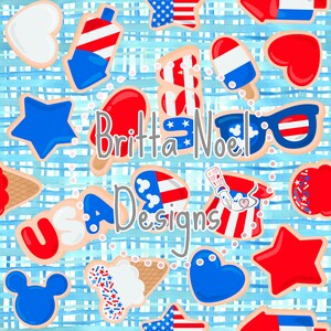 Fourth of July Cookie Seamless Design, plaid background