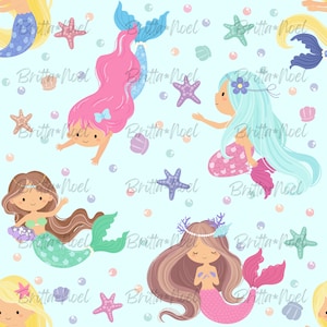 Mermaid Seamless digital pattern, mermaid digital paper