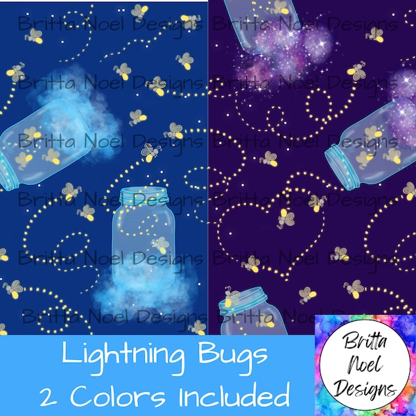 Firefly Seamless Pattern, Lightening Bug digital papers (blue and purple backgrounds)