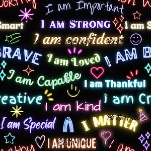 Positive Affirmation Seamless Pattern, Neon Seamless Pattern, I Am Enough Seamless