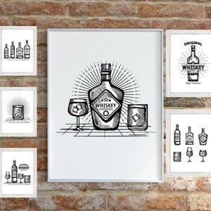 bar cart art, bar cart decor, printbare kunst aan de muur, bar cart, cocktail art, bar cart print, cocktail art print, preppy wall art, bar cart teken