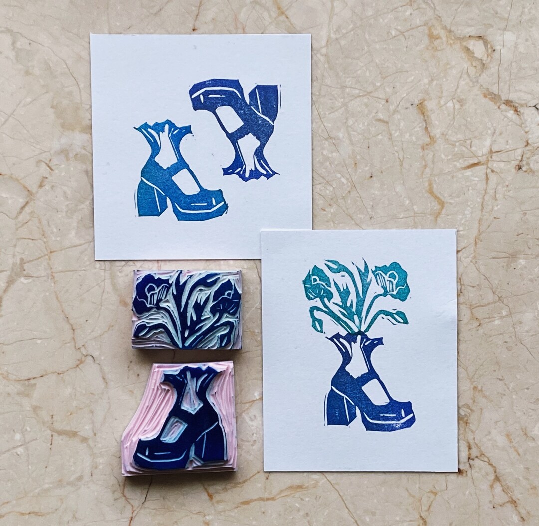 Hand Carved Stamp Shoe and Flowers Handmade Stamp Etsy
