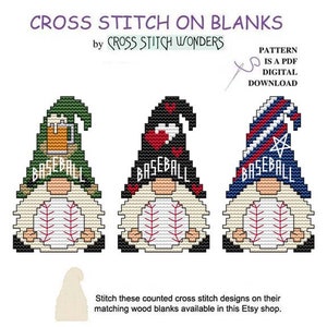 Little Gnome, BASEBALL, 3 Hat Styles, Gnomes, Sport, Fits Mushroom House Display, Counted Cross Stitch, Cross Stitch Wonders, Digital, PDF