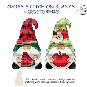 Gnomes, Apple, Watermelon, Fit Mushroom House Display, Little Gnome, Counted Cross Stitch, Cross Stitch Wonders, Digital, PDF, Download
