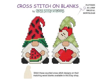 Gnomes, Apple, Watermelon, Fit Mushroom House Display, Little Gnome, Counted Cross Stitch, Cross Stitch Wonders, Digital, PDF, Download