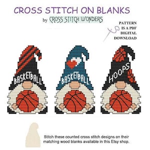 Little Gnome, BASKETBALL, 3 Hat Styles, Gnomes, Sport, Fits Mushroom House Display, Counted Cross Stitch, Cross Stitch Wonders, Digital, PDF