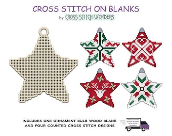 Christmas Ornament 3, Includes 4 Matching Cross Stitch Designs, Christmas,  Ornament, Laser Cut, Wood Blank, Counted Cross Stitch