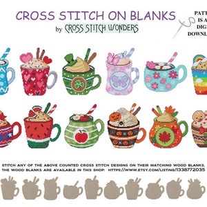 A Year Of Mugs, All 12 Months, Monthly, Counted Cross Stitch, PDF, Pattern, Fits Cross Stitch Blank, Cross Stitch Wonders, Lunari Woodss