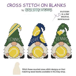 Little Gnome, TENNIS, 3 Hat Styles, Gnomes, Sport, Fits Mushroom House Display, Counted Cross Stitch, Cross Stitch Wonders, Digital, PDF