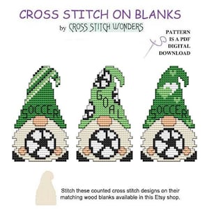 Little Gnome, SOCCER, 3 Hat Styles, Gnomes, Sport, Fits Mushroom House Display, Counted Cross Stitch, Cross Stitch Wonders, Digital, PDF